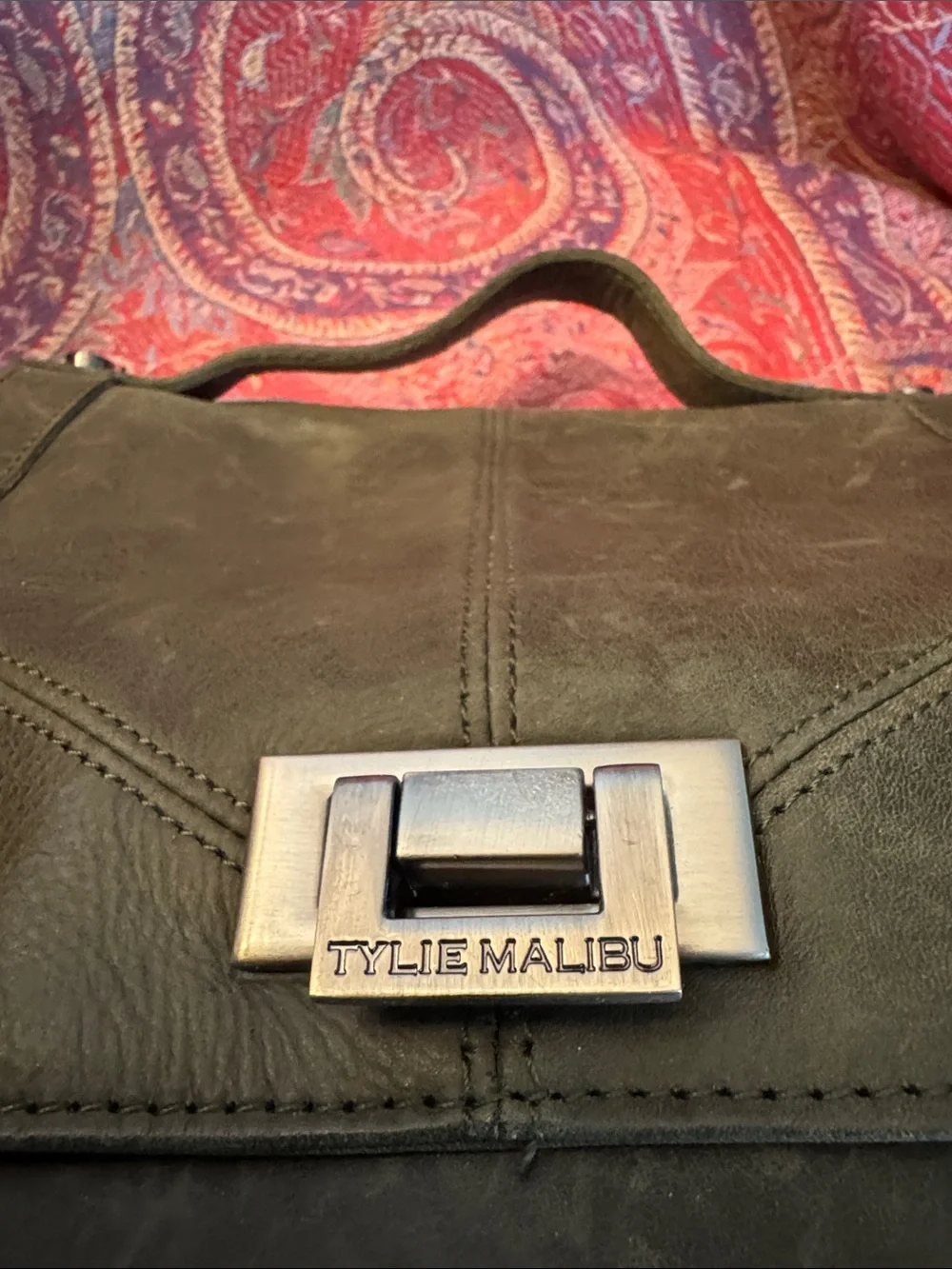Tylie Malibu Olive Leather Messenger Satchel